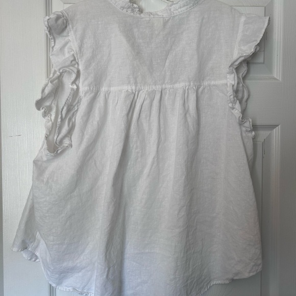 ❤️MAKE OFFER❤️ Sleeveless Ruffle white linen top shirt blouse H&M plus size XXL - Picture 3 of 5